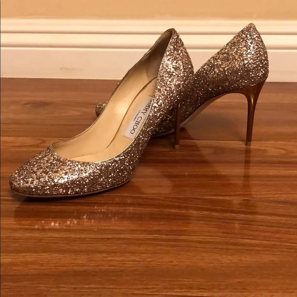 Jimmy Choo Esme Glitter heel in size 37.5